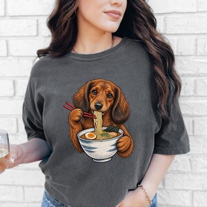 Dachshund Ramen Shirt, Wiener Dog Gift, Long Haired Doxie Tee, Japanese Food Art, Noodle Lover Shirt, Doxie Mom Gift image 4