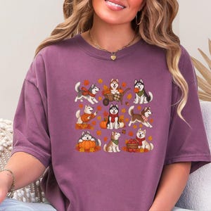 Autumn Husky Shirt, Siberian Husky Dog Gift, Fall Dog Mom Sweatshirt, Cozy Autumn Apparel, Cute Puppy Tee image 1