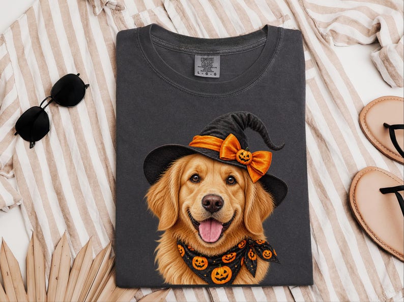 Halloween Dog Shirt, Witch Dog Shirt, Golden Retriever Mom Gift, Fall Dog Lover Tee, Golden Mom Gift image 5