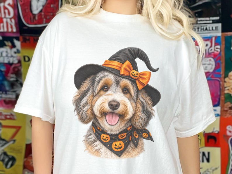 Witch Dog Shirt, Aussiedoodle Shirt, Doodle Mom Halloween Gift, Spooky Dog Lover Tee, Halloween Dog Shirt image 12