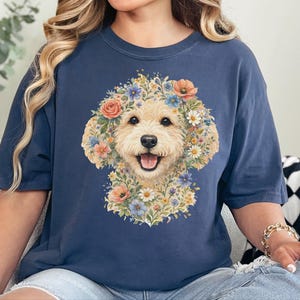 Comfort Colors Golden Labradoodle Shirt, Labradoodle Floral Face Design, Goldendoodle Mom Watercolor Pet Art, Cottagecore Print image 1