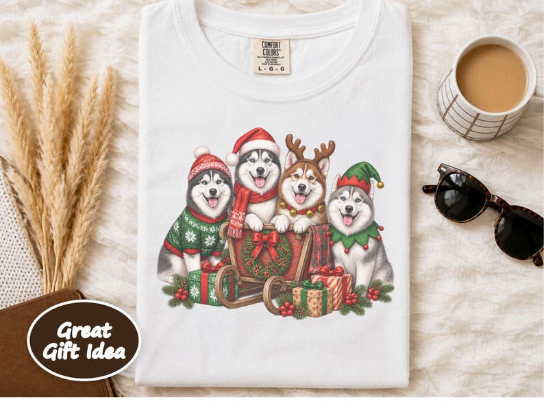 Siberian Husky Christmas Shirt, Husky Lover Gift, Festive Holiday Dog Sweatshirt, Santa Paws Xmas Tee image 7