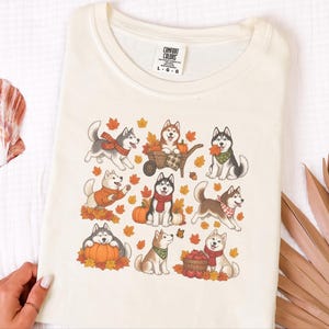 Autumn Husky Shirt, Siberian Husky Dog Gift, Fall Dog Mom Sweatshirt, Cozy Autumn Apparel, Cute Puppy Tee image 8