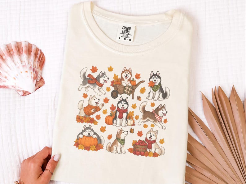 Autumn Husky Shirt, Siberian Husky Dog Gift, Fall Dog Mom Sweatshirt, Cozy Autumn Apparel, Cute Puppy Tee image 8