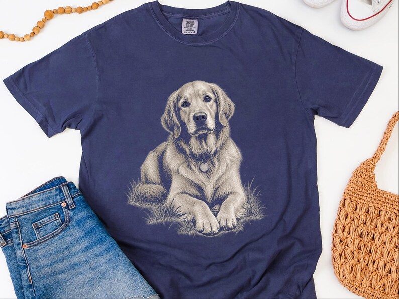 Golden Retriever Shirt, Golden Retriever Gift, Golden Retriever Dog Mom Tee, Vintage Sketch Print, Dog Lover Shirt image 3