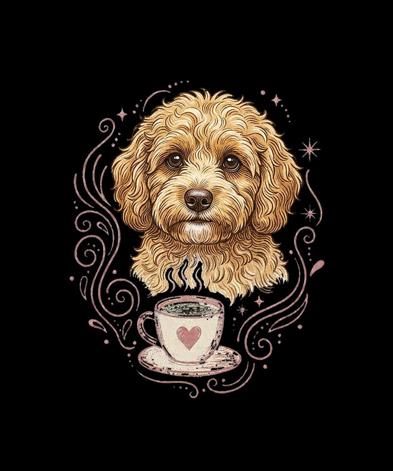 Comfort Colors Cavapoo Mom Shirt, Coffee And Cavapoos Tee, Dog Owner Gift, Pet Parent Present, Block Print Style Apparel, Cavapoo Owner Gift image 6