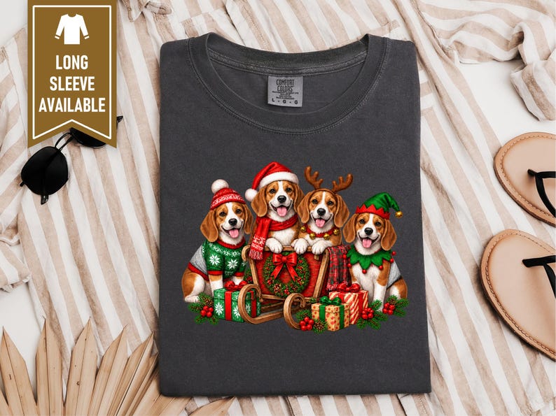 Christmas Dog Shirt, Beagle Lover Gift, Festive Santa Puppy Graphic Top, Christmas Dog Lover Gift, Beagle Christmas Shirt image 10