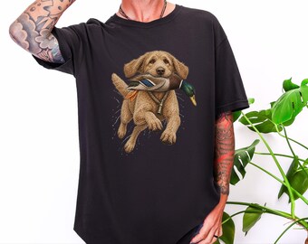 Goldendoodle Shirt, Duck Hunter Gift, Waterfowl Hunter Tee, Hunting Dog Artwork, Retriever Owner Gift, Vintage Wildlife Shirt