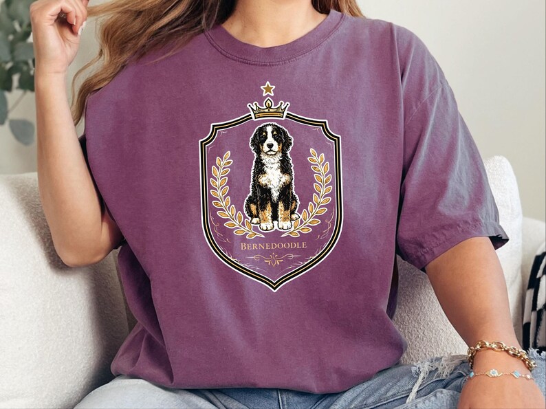 Comfort Colors Bernedoodle Tee Royal Crest Dog Art, Doodle Dog Owner Shirt, Bernedoodle Mom Dad Gift, Canine Lover Tee, Doodle Dog Gift image 9
