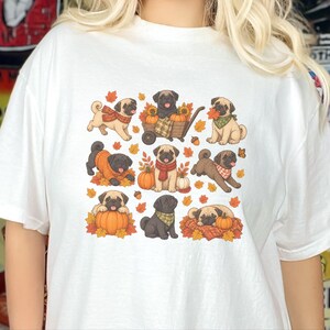 Camiseta de perro pug, regalo para mamá de pug, sudadera de otoño para perros, camiseta para amantes de los pugs, camiseta de calabaza de otoño imagen 7