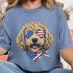 Comfort Colors Patriotic Dog Shirt, Goldendoodle Mom T-Shirt, Fourth of July Dog Dad Sweatshirt, USA Doodle Pet Owner Tops, 4th Of July Dog image 7
