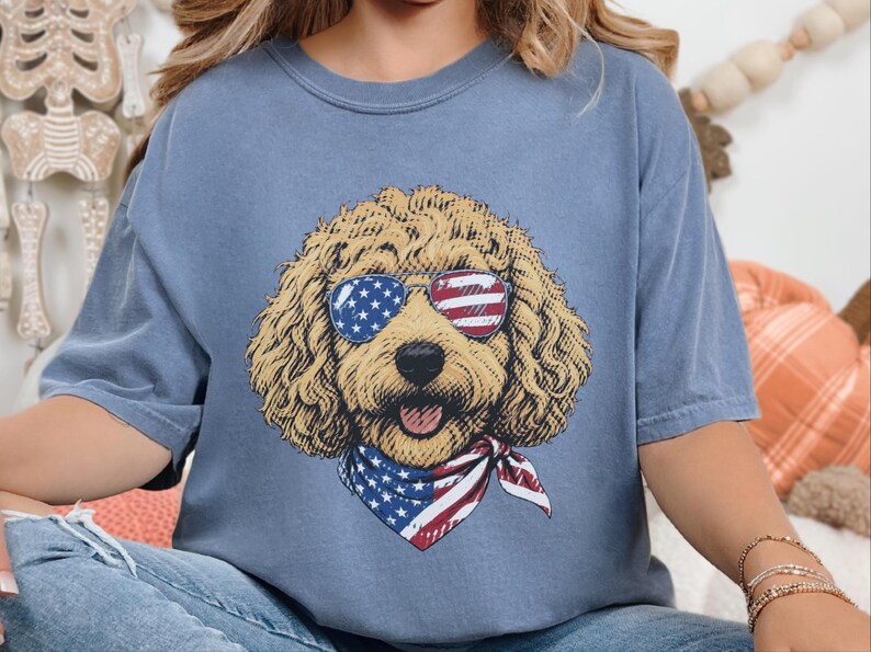 Comfort Colors Patriotic Dog Shirt, Goldendoodle Mom T-Shirt, Fourth of July Dog Dad Sweatshirt, USA Doodle Pet Owner Tops, 4th Of July Dog image 7