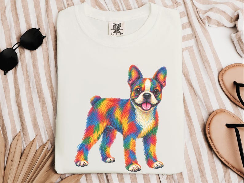Boston Terrier Shirt, Colorful Dog Lover Gift, Rainbow Puppy Art Tee, Dog Mom Present image 3