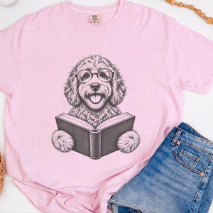 Labradoodle Reading Shirt, Bookish Dog Lover Gift, Labradoodle Dad Tee, Reading Dog Shirt, Bookworm Outfit image 1