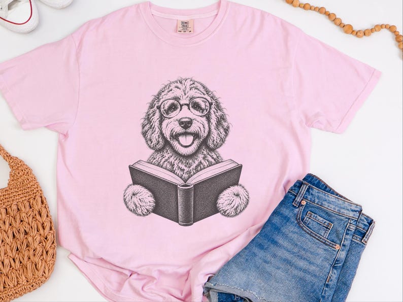 Labradoodle Reading Shirt, Bookish Dog Lover Gift, Labradoodle Dad Tee, Reading Dog Shirt, Bookworm Outfit image 1