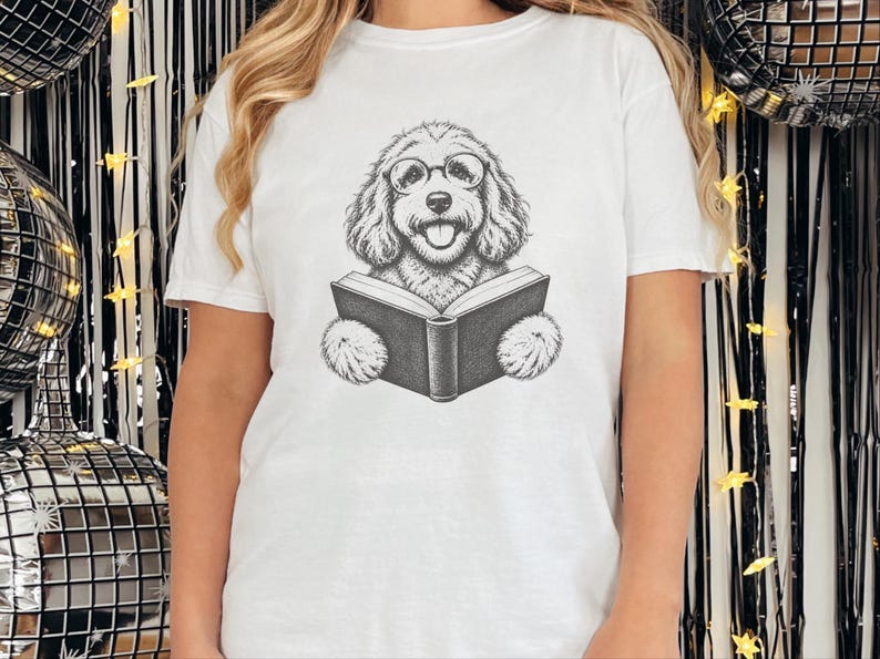 Camiseta para perro lector, camiseta para perro aficionado a los libros, regalo para amantes de los Cockapoo, camiseta de biblioteca, regalo vintage para mamás de Doodle, regalo para dueños de perros imagen 2