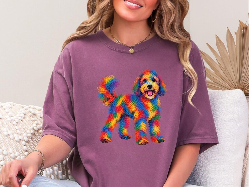 Sheepadoodle Shirt, Sheepadoodle Gift, Colorful Dog Art, Sheepadoodle Mom, Scribble Print, Pet Portrait Tee, Dog Lover Shirt image 1