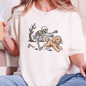 Maltipoo Halloween Shirt, Skeleton Dog Shirt, Funny Skeleton Art Tee, Spooky Dog Lover Gift, Vintage Halloween Dog Owner Apparel image 5