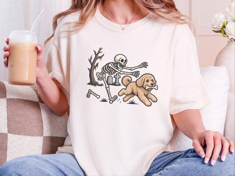 Maltipoo Halloween Shirt, Skeleton Dog Shirt, Funny Skeleton Art Tee, Spooky Dog Lover Gift, Vintage Halloween Dog Owner Apparel image 5