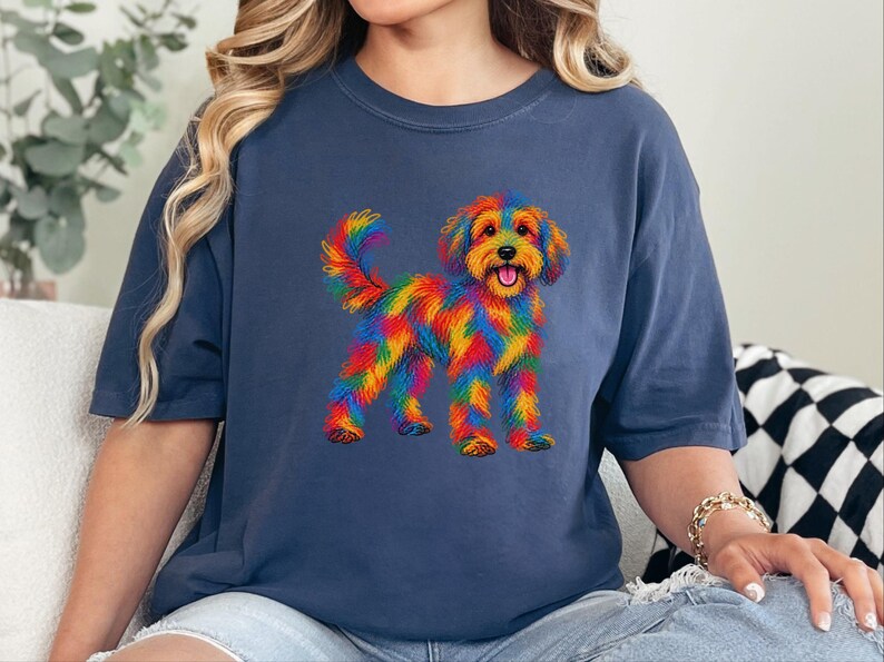 Camiseta de perro Schnoodle, regalo para dueños de Schnoodle, arte de perros colorido, camiseta con estampado de garabatos, ropa para amantes de los perros imagen 4