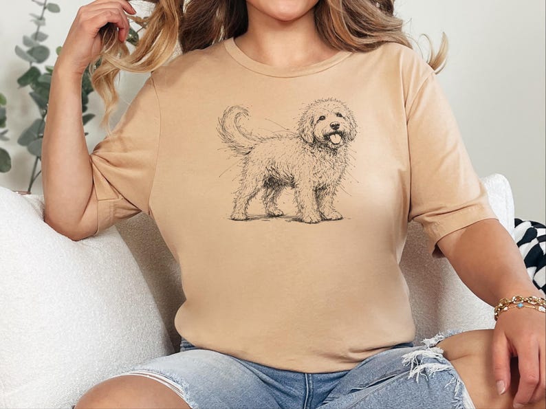 Golden Doodle Shirt and Canine Gift, Golden Doodle Sketch Custom Pet Art, Dog Mama Dad Apparel, Labradoodle Lover., Goldendoodle Shirt image 2