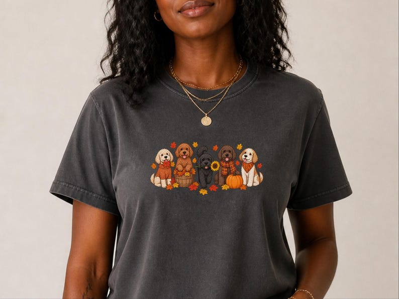 Herbstliches Hunde-Shirt, Geschenk für Cockapoo-Liebhaber, Herbstliches Hunde-Mama-Shirt, Gemütliches Herbst-T-Shirt Bild 3