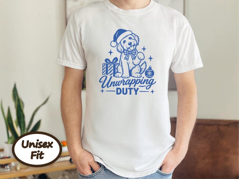 Christmas Goldendoodle Shirt, Goldendoodle Christmas Gift, Dog Mom Holiday Tee, Unwrapping Duty Sweatshirt, Doodle Lover Present image 7