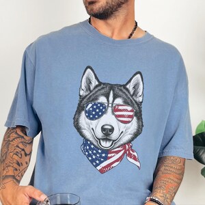 Comfort Colors Patriotic Husky Dog Shirt, Funny 4th of July Siberian Husky Tee, American Flag USA Dog Mom Shirt, Independence Day Siberian image 4