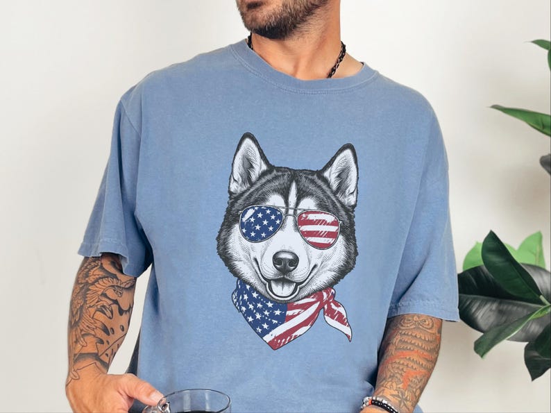 Comfort Colors Patriotic Husky Dog Shirt, Funny 4th of July Siberian Husky Tee, American Flag USA Dog Mom Shirt, Independence Day Siberian image 4
