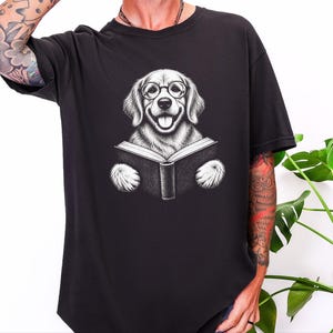 Golden Retriever Reading Shirt, Bookish Dog Lover Gift, Librarian Shirt, Teacher Bookworm Tee image 6