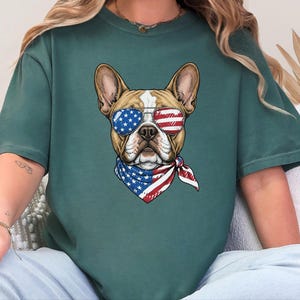 Comfort Colors Patriotic French Bulldog Sunglasses Shirt, Independence Day Anniversary Frenchie Dog Dad Tee, Patriotic Dog Gift immagine 7