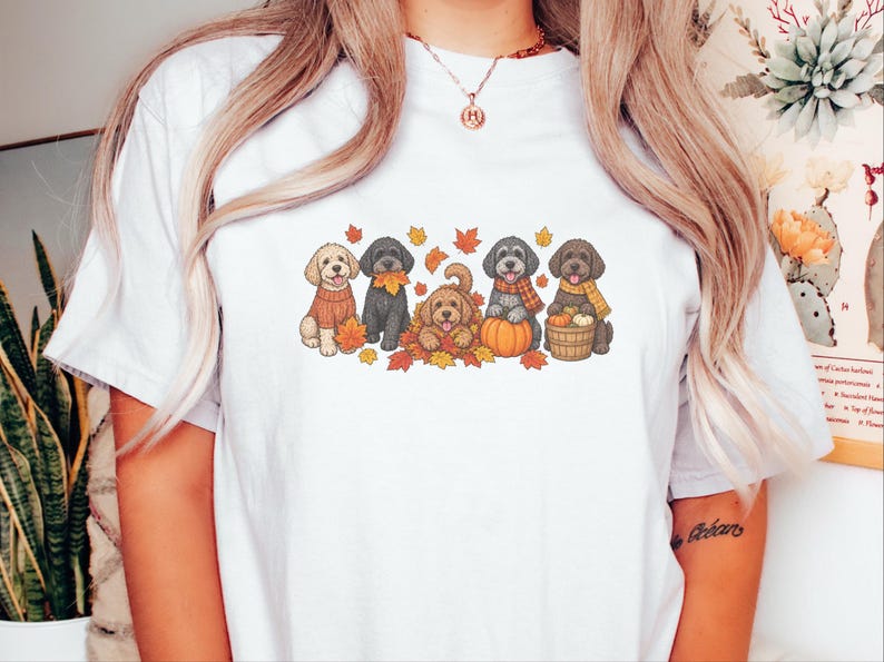 Schnoodle Fall Shirt, Dog Lover Gift, Autumn Harvest Tee, Doodle Dog Sweatshirt, Pumpkin Patch Crewneck, Fall Puppy Apparel image 1