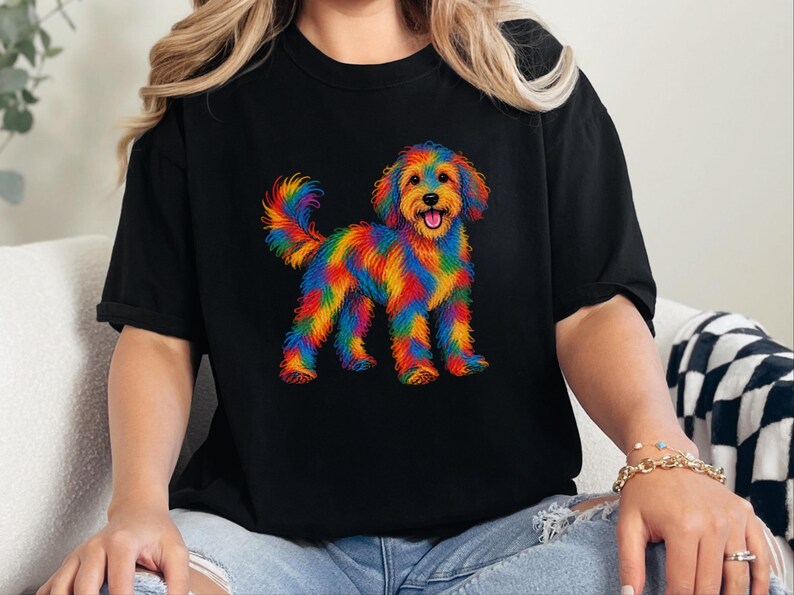 Aussiedoodle Shirt, Colorful Dog Art, Doodle Dog Gift, Aussiedoodle Mom Shirt, Rainbow Dog Lover Tee image 4