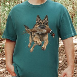 T-shirt met Duitse Herder, cadeau voor fazantenjacht, T-shirt met natuurafbeeldingen, T-shirt voor hondenliefhebbers, cadeau-idee voor jagers, cadeau voor een Duitse Herder afbeelding 10