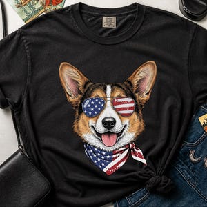Comfort Colors Patriotic Pembroke Welsh Corgi Mom T-Shirt, Independence Day American Dog Lover Tee, USA 250th Anniversary Corgi Dad Graphic image 8