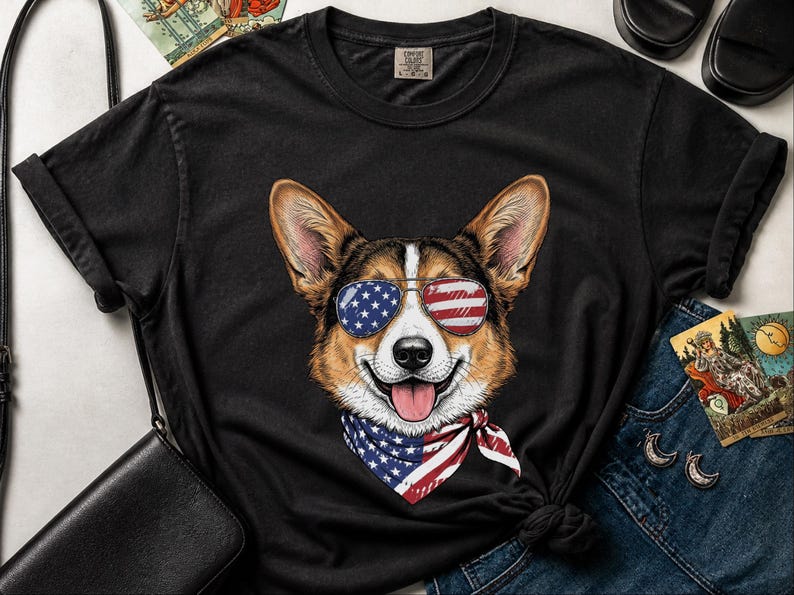 Comfort Colors Patriotic Pembroke Welsh Corgi Mom T-Shirt, Independence Day American Dog Lover Tee, USA 250th Anniversary Corgi Dad Graphic image 8