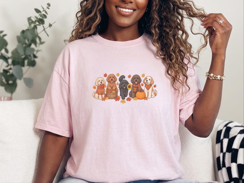 Herbstliches Hunde-Shirt, Geschenk für Cockapoo-Liebhaber, Herbstliches Hunde-Mama-Shirt, Gemütliches Herbst-T-Shirt Bild 7