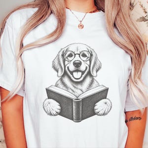 Golden Retriever Reading Shirt, Bookish Dog Lover Gift, Librarian Shirt, Teacher Bookworm Tee image 2