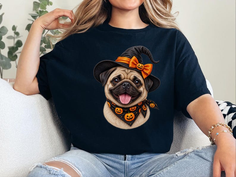 Halloween Pug Shirt, Pug Mom Gift, Witch Dog Tee, Spooky Dog Owner Gift, Dog Lover Halloween Gift image 9