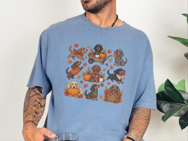 Fall Dachshund Shirt, Autumn Dog Lover Gift, Doxie Mom Tee, Cute Wiener Dog Shirt, Pumpkin Pet Lover Top imagen 5