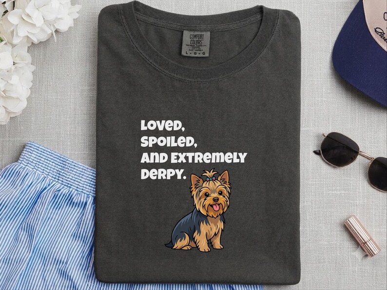 Comfort Colors Yorkie Dog Mom Shirt, Loved, Spoiled, and Extremely Derpy, Yorkshire Terrier Graphic T-Shirt, Funny Pet Lover Dog Owner image 10