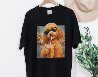 Cavapoo Mom Gift, Iced Coffee Dog Shirt, Funny Dog Lover, Cavapoo Owner Gift, Cute Doodle Apparel, Drinking Latte Tee