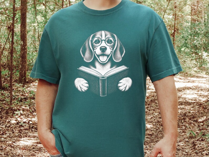 T-shirt Beagle, Cadeau pour amoureux des Beagles, T-shirt pour passionnés de lecture, T-shirt pour lecteurs et bibliophiles, T-shirt avec un chien qui lit, T-shirt bibliothèque, T-shirt livres image 3