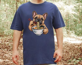Frenchie Ramen Shirt, Japans Noodle Dog Shirt, Grappig Cadeau voor een Franse Bulldog, Sweatshirt voor Foodieliefhebbers, Top met Ramenkom Grafische Afbeelding