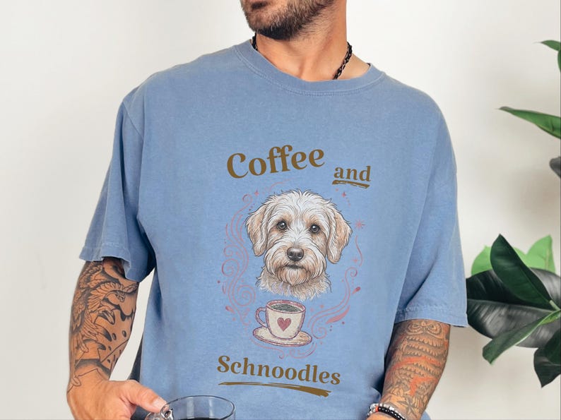 Comfort Colors Schnoodle Lover Shirt, Coffee And Schnoodles Tee, Funny Dog Parent Hoodie, Cross-Breed Doodle Sweatshirt Gift image 4