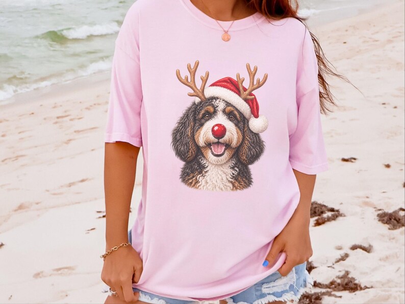 Bernedoodle Christmas Shirt, Christmas Bernedoodle Gift, Bernedoodle Mom Sweatshirt, Festive Dog Crewneck, Santa Paws Holiday Tee image 4