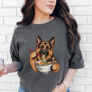 German Shepherd Ramen Shirt, Ramen Lover Gift, Funny Dog Tee, Japanese Food Shirt, Shepherd Dog Lover Gift, Noodle Lover Sweatshirt image 1