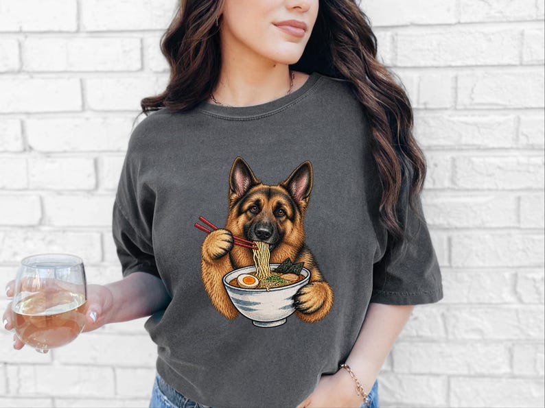 German Shepherd Ramen Shirt, Ramen Lover Gift, Funny Dog Tee, Japanese Food Shirt, Shepherd Dog Lover Gift, Noodle Lover Sweatshirt image 1