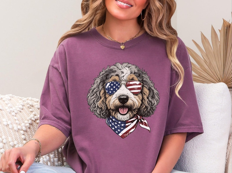 Comfort Colors Patriotic Aussiedoodle Shirt, Semiquincentennial Independence Day Patriotic Dog Owner Clothing, American Goldendoodle Mother image 4