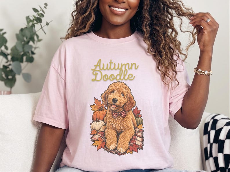 Koszulka dla psa w jesiennych kolorach Comfort Colors, koszulka dla mamy Goldendoodle, koszulka z jesiennym motywem Doodle, strój na Święto Dziękczynienia dla miłośnika psów Labradoodle, prezent dla miłośnika Doodle zdjęcie 2